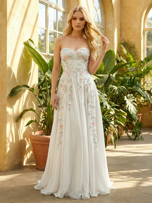 Strapless Lace Appliques Sweetheart A-Line Wedding Dresses