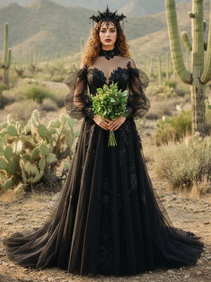 Lace Appliques A-Line Long Sleeves Sweetheart Wedding Dresses with Backless