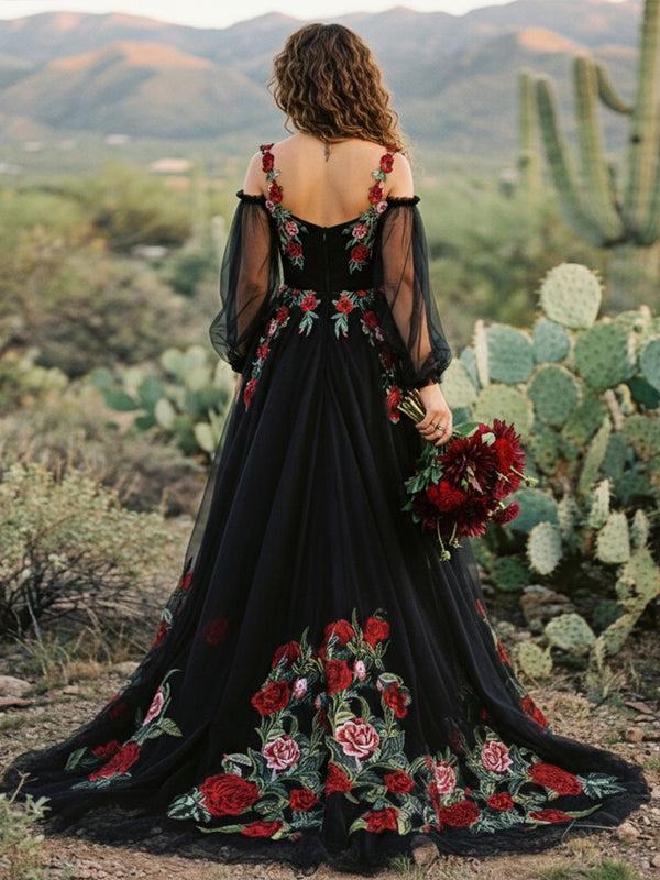 Lace Embroidered A-Line Off the Shoulder Sweetheart Wedding Dresses with Sleeves