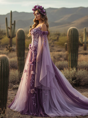 Sweetheart Embroidered A-Line Off the Shoulder Wedding Dresses with 3D Flower