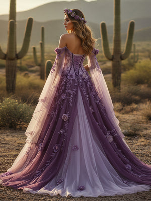 Sweetheart Embroidered A-Line Off the Shoulder Wedding Dresses with 3D Flower