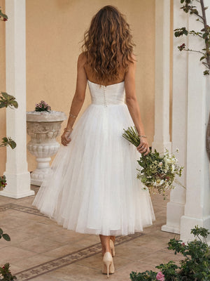 Tulle A Line Sweetheart Tea Length Little White Dresses