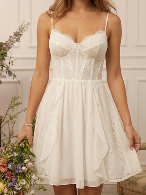 Laces A Line Spaghetti Straps Short Little White Dresses