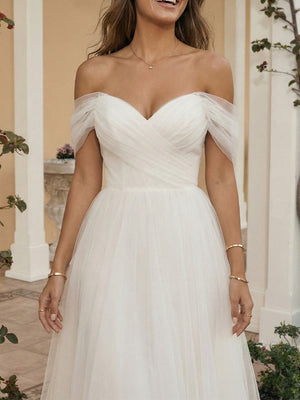 Tulle A Line Off the Shoulder Short Little White Dresses