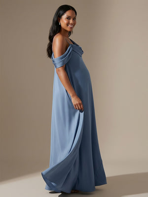 Ruched Satin A Line Cowl Neck Wedding Guest Dresses