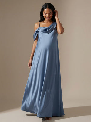 Ruched Satin A Line Cowl Neck Wedding Guest Dresses