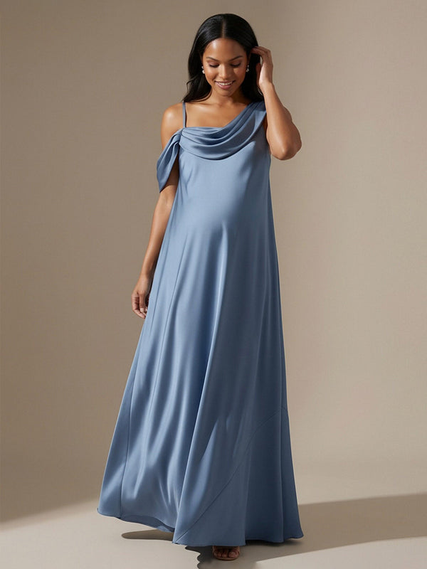 Ruched Satin A Line Cowl Neck Wedding Guest Dresses