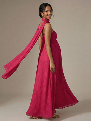 Chiffon A Line Spaghetti Straps Square Neck Maxi Dresses with Scarf