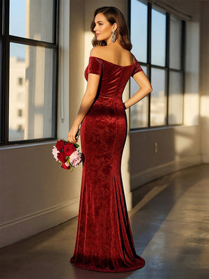 Satin Off the Shoulder Mermaid Maxi Dresses