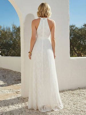 Halter V Neck A Line Pleats Maxi Dresses with Floral Formal