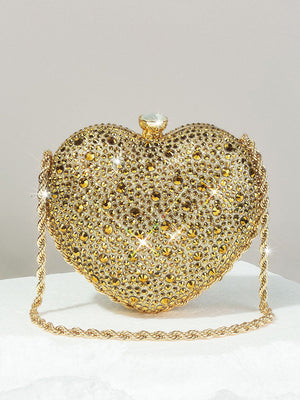 Sweetheart Luxurious Beadings Sparkly Polyester Handbags with Chain