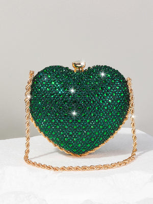 Sweetheart Luxurious Beadings Sparkly Polyester Handbags with Chain
