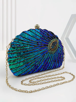 Shell Delicated Beadings Feather Sequin Handbags with Chain