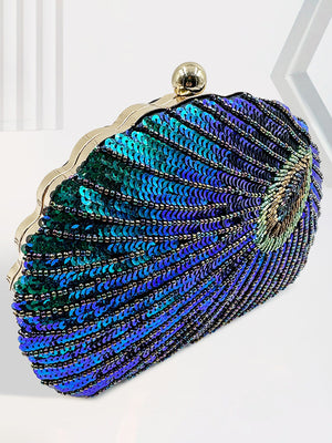Shell Delicated Beadings Feather Sequin Handbags with Chain