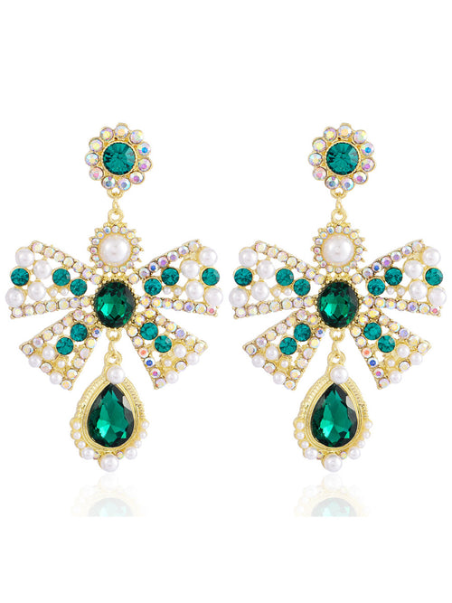 Bow Sweet Beadings Crystal Alloy Earrings