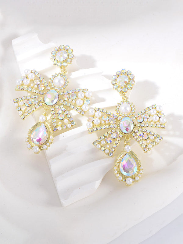 Bow Sweet Beadings Crystal Alloy Earrings