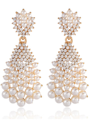 Tear Drop Luxurious Crystal Beadings Pearl Earrings