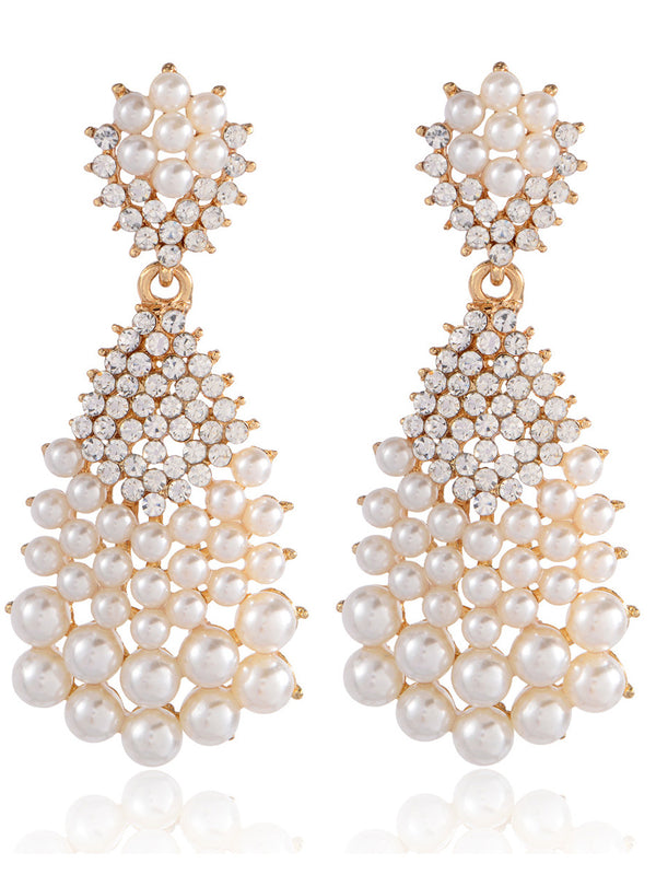Tear Drop Luxurious Crystal Beadings Pearl Earrings
