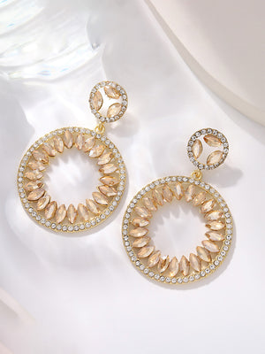 Round Elegant Beadings Hollow-Out Crystal Earrings