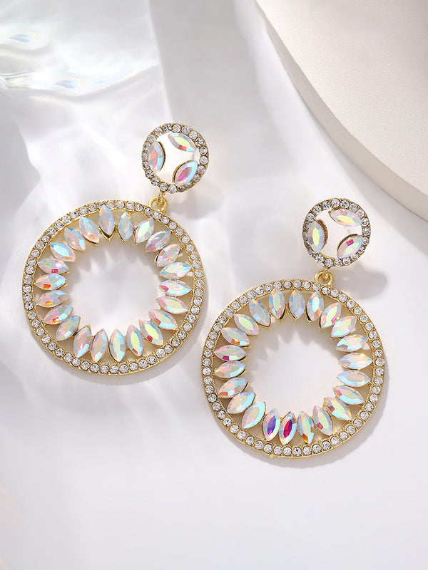 Round Elegant Beadings Hollow-Out Crystal Earrings
