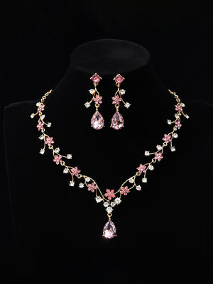Tear Drop Elegant Beadings Cross 2 Pieces Chain Flower Crystal Earrings