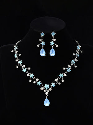 Tear Drop Elegant Beadings Cross 2 Pieces Chain Flower Crystal Earrings