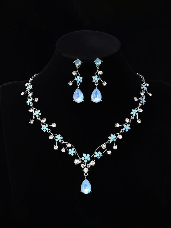 Tear Drop Elegant Beadings Cross 2 Pieces Chain Flower Crystal Earrings