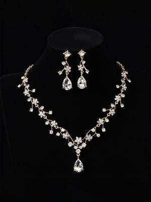Tear Drop Elegant Beadings Cross 2 Pieces Chain Flower Crystal Earrings