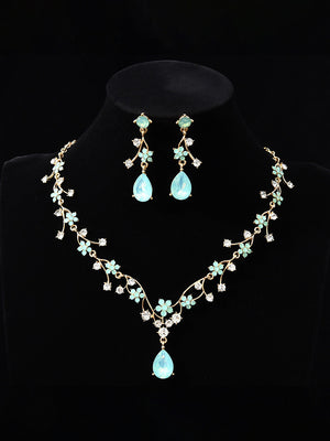 Tear Drop Elegant Beadings Cross 2 Pieces Chain Flower Crystal Earrings