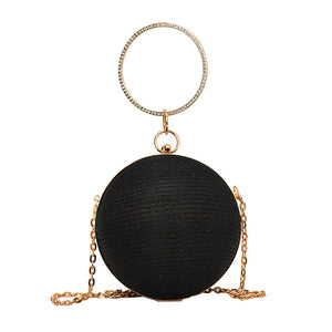 Round Classic Metal Handle Chain Glitter PU Handbags