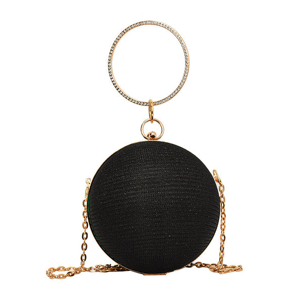 Round Classic Metal Handle Chain Glitter PU Handbags