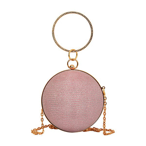 Round Classic Metal Handle Chain Glitter PU Handbags