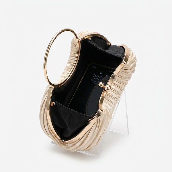 Irregular Classic Ruched Daily Sparkly Metal Handle PVC Handbags