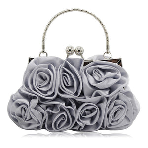 Geometric Sweet Flower Metal Handle Silk Handbags