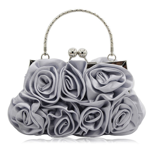 Geometric Sweet Flower Metal Handle Silk Handbags