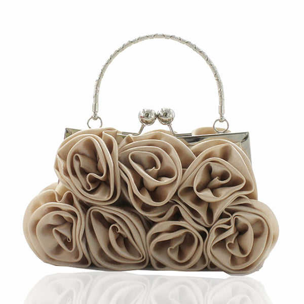 Geometric Sweet Flower Metal Handle Silk Handbags