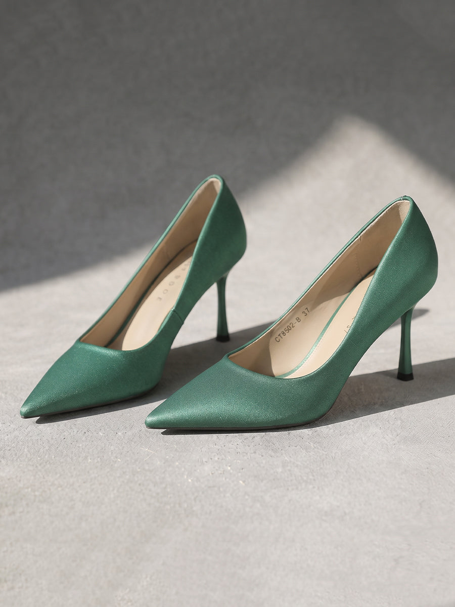 Satin Pointed Toe Stiletto Pumps