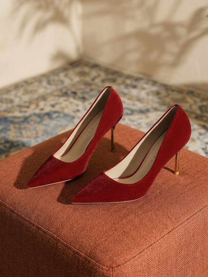 Velvet Pointed Toe Stiletto Pumps