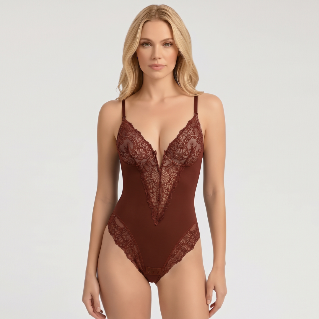 Contrast Lace Crotch Opening Cami Shapewear Bodysuit