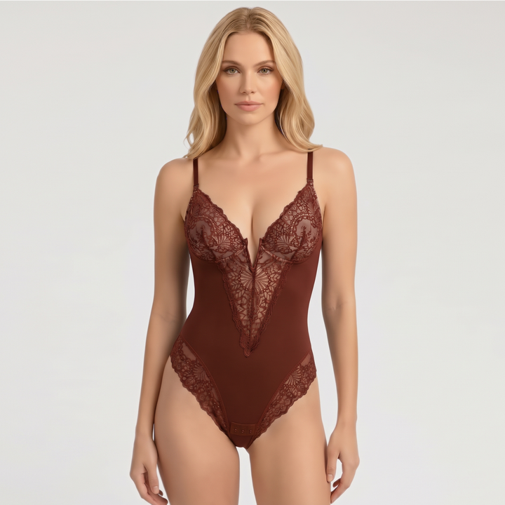 Contrast Lace Crotch Opening Cami Shapewear Bodysuit