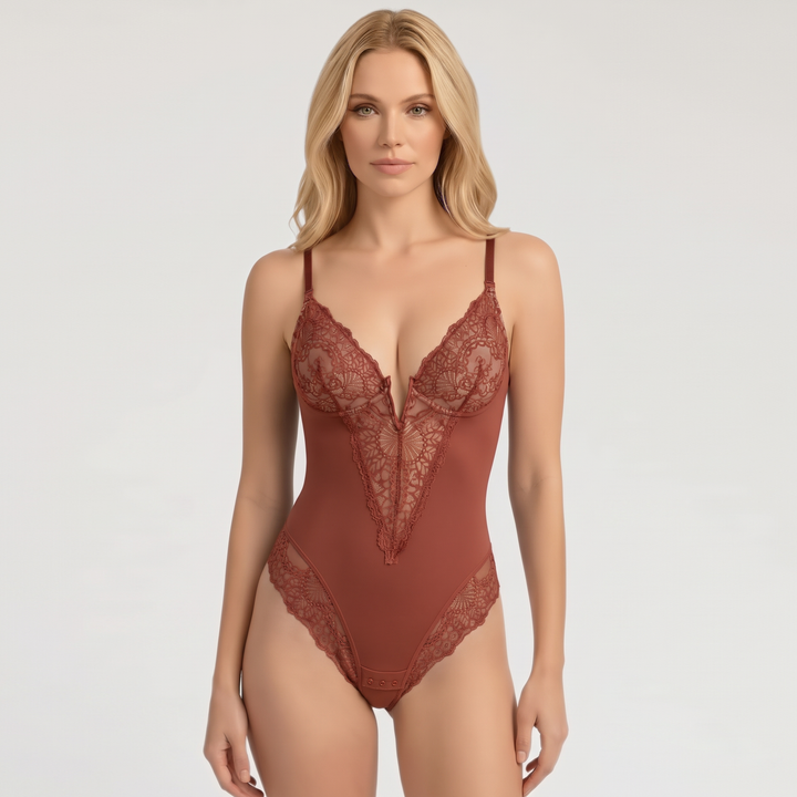 Contrast Lace Crotch Opening Cami Shapewear Bodysuit