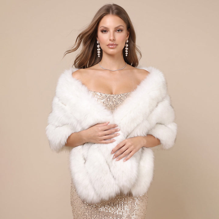 Elegant Faux Fox Fur Bridal Wrap Shawl for Formal Occasions