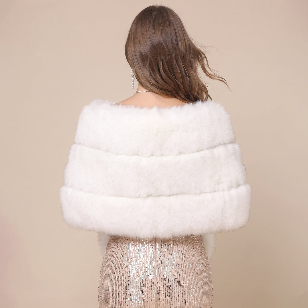 Elegant Faux Fox Fur Bridal Wrap Shawl for Formal Occasions