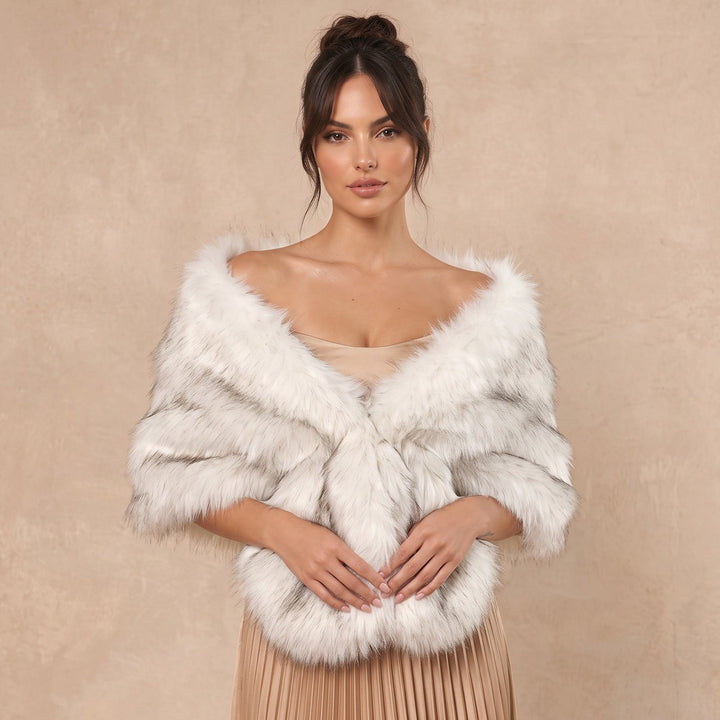 Tip Dyed Faux Fox Fur Bridal Shawl Warm Shoulder Wrap For Winter Wedding Party