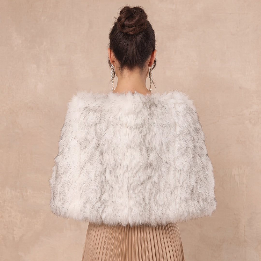 Tip Dyed Faux Fox Fur Bridal Shawl Warm Shoulder Wrap For Winter Wedding Party