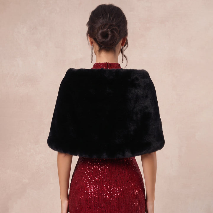 Faux Rabbit Fur Shawl with Rhinestone Brooch Bridal Wrap Stole for Formal Dresses