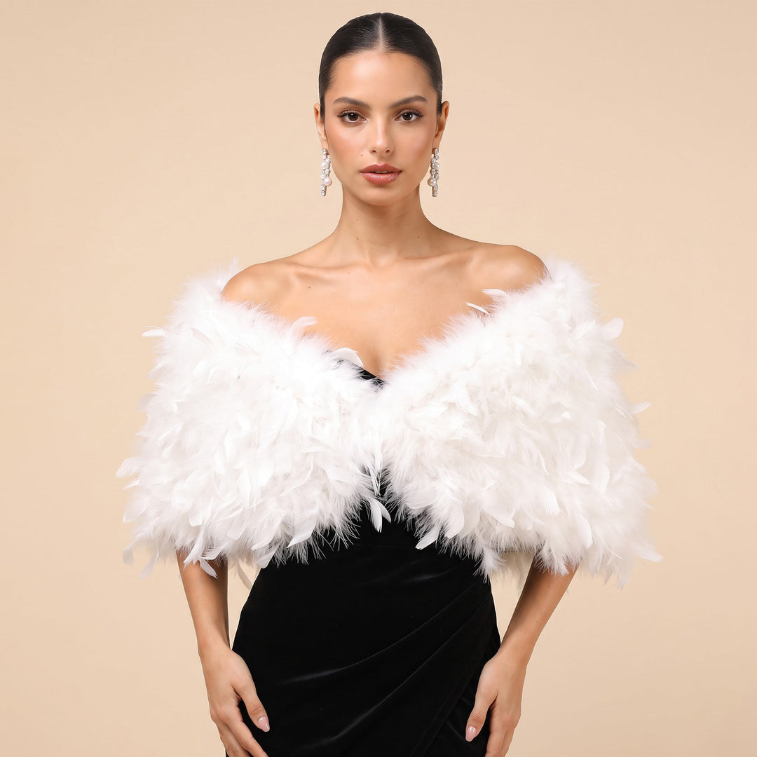 Luxury Feather Capelet Statement Shoulder Wrap For Formal Gowns