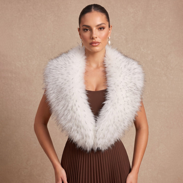 Tip Dyed Faux Fox Fur Shawl Bridal Wrap Stole