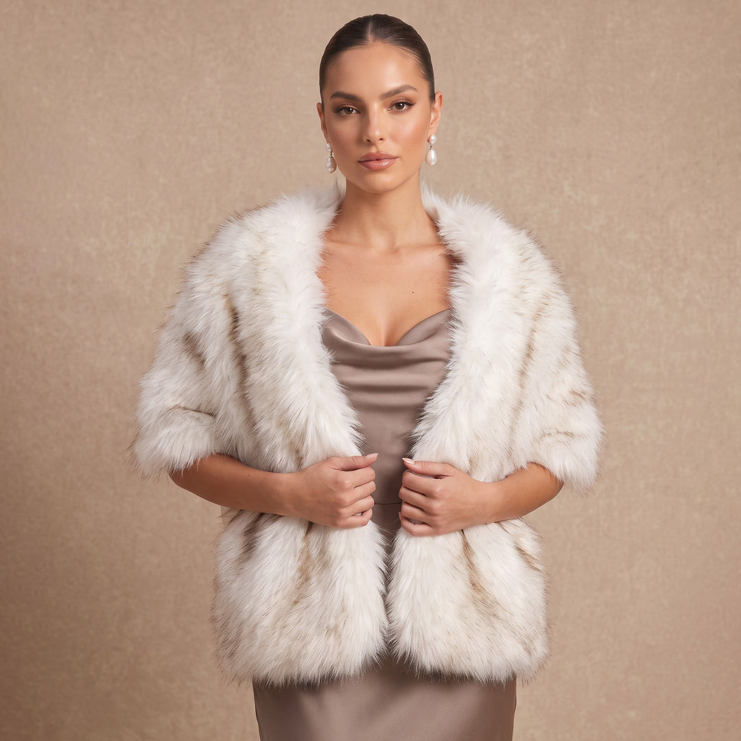 Faux Fox Fur Shawl Bridal Wrap Stole for Wedding Guests