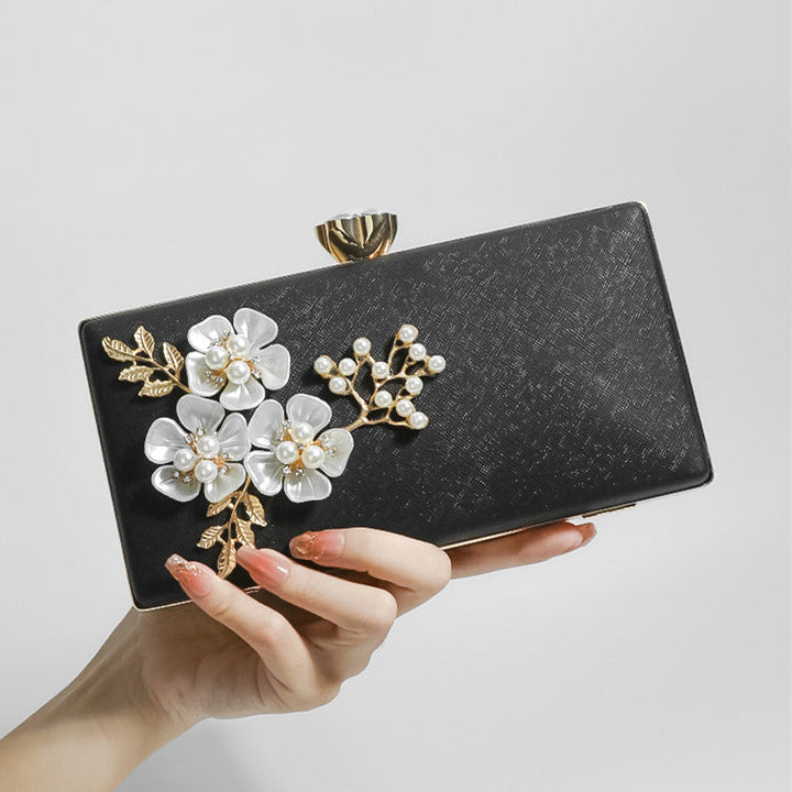 Floral Evening Clutch Bag with 3D Pearl Embellishments